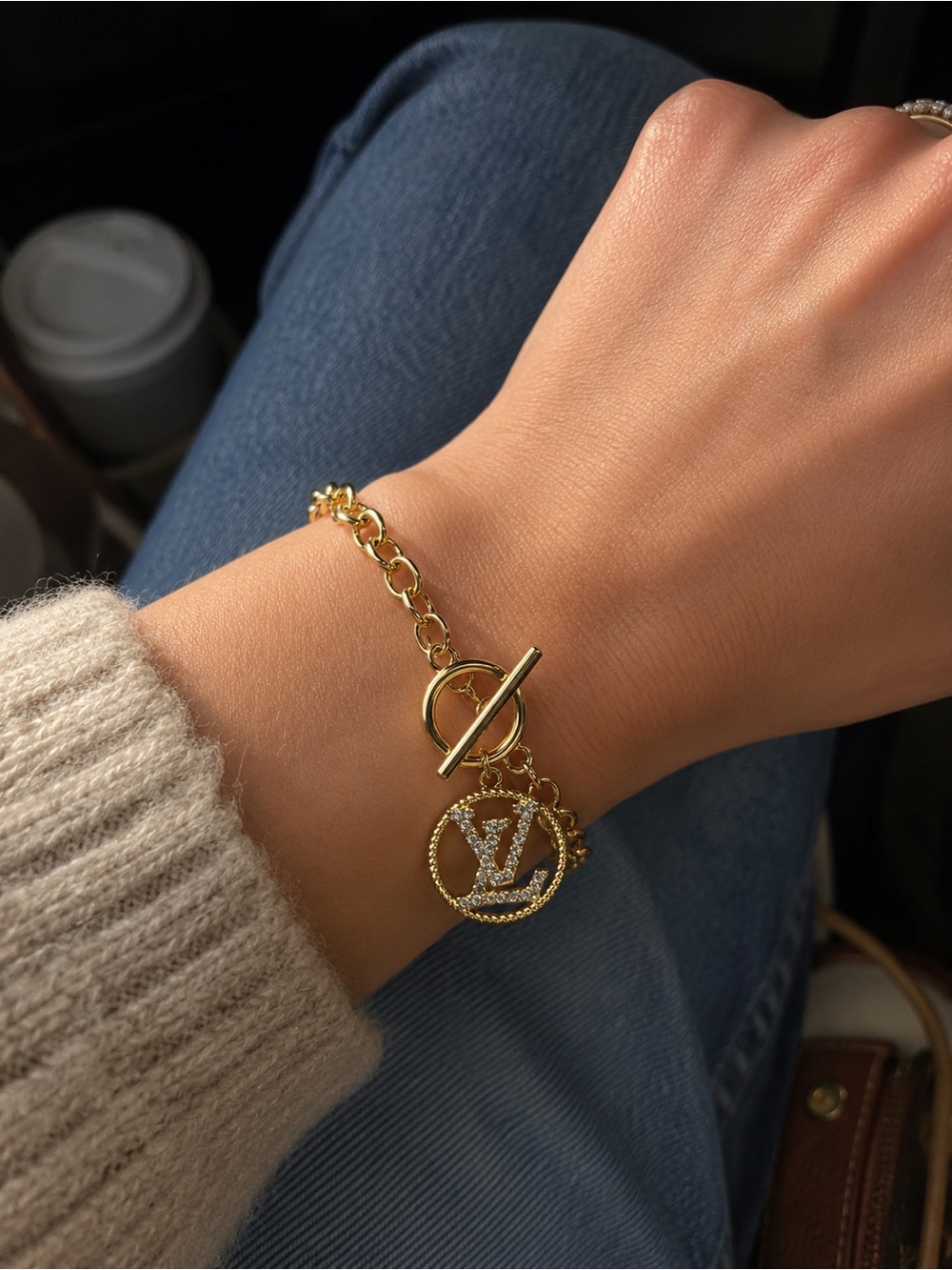 Crystal Gold Plated LV, Toggle Bracelet